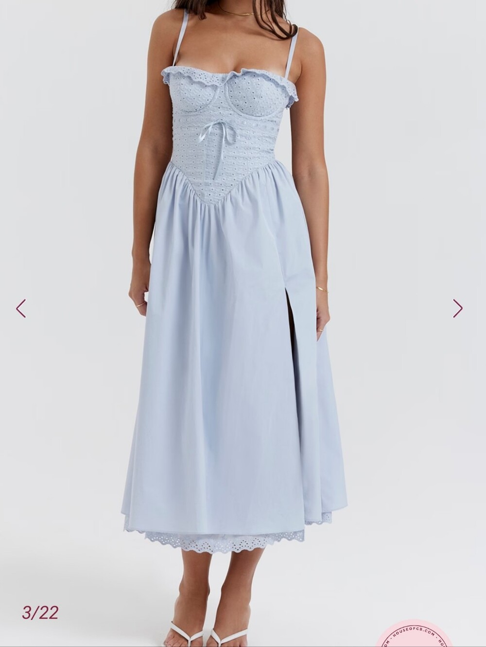 House of CB jaime periwinkle twilight cotton eyelet corset lace up midi dress XS - Picture 3 of 9